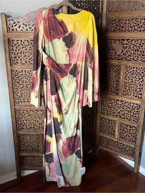 ASOS Yellow, Green, Burgundy & Pink Watercolor Maxi Dress